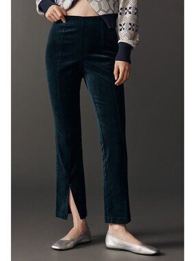 Anthropologie Maeve High-Rise Split-Front Velvet Skinny Pants Sea  Green M